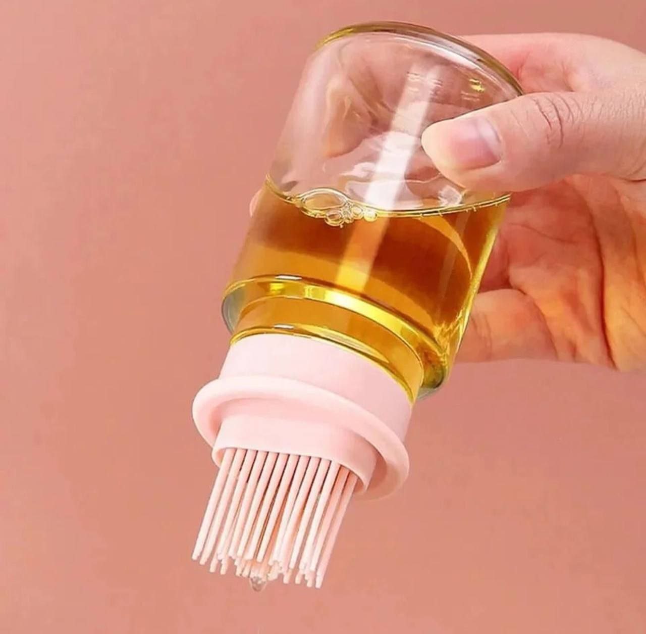 Distributeur d'Huile en Verre Élégant avec Tête de Brosse en Silicone