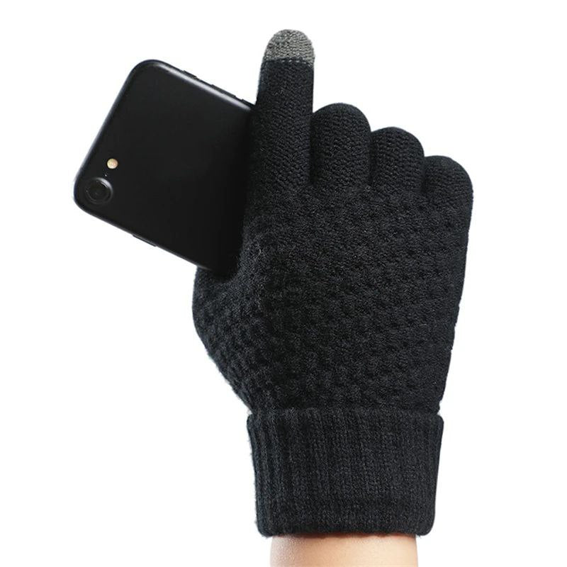 Gants tricotés chauds d'hiver pour écran tactile de téléphone portable.