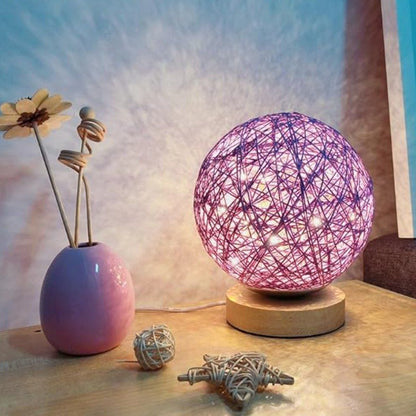 Lampe LED Moderne en Bois Massif avec Boule de Rotin