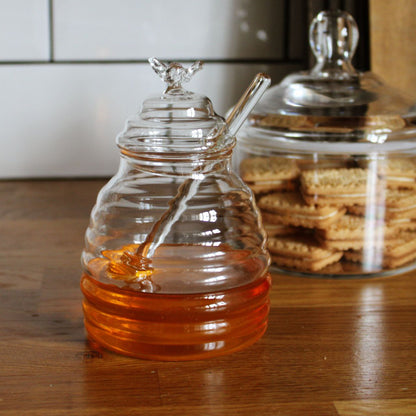 Pot de miel transparent avec louche et couvercle