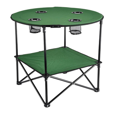 Table de camping portable pliable avec porte-gobelets et sac de transport pour camping.