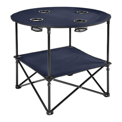 Table de camping portable pliable avec porte-gobelets et sac de transport pour camping.