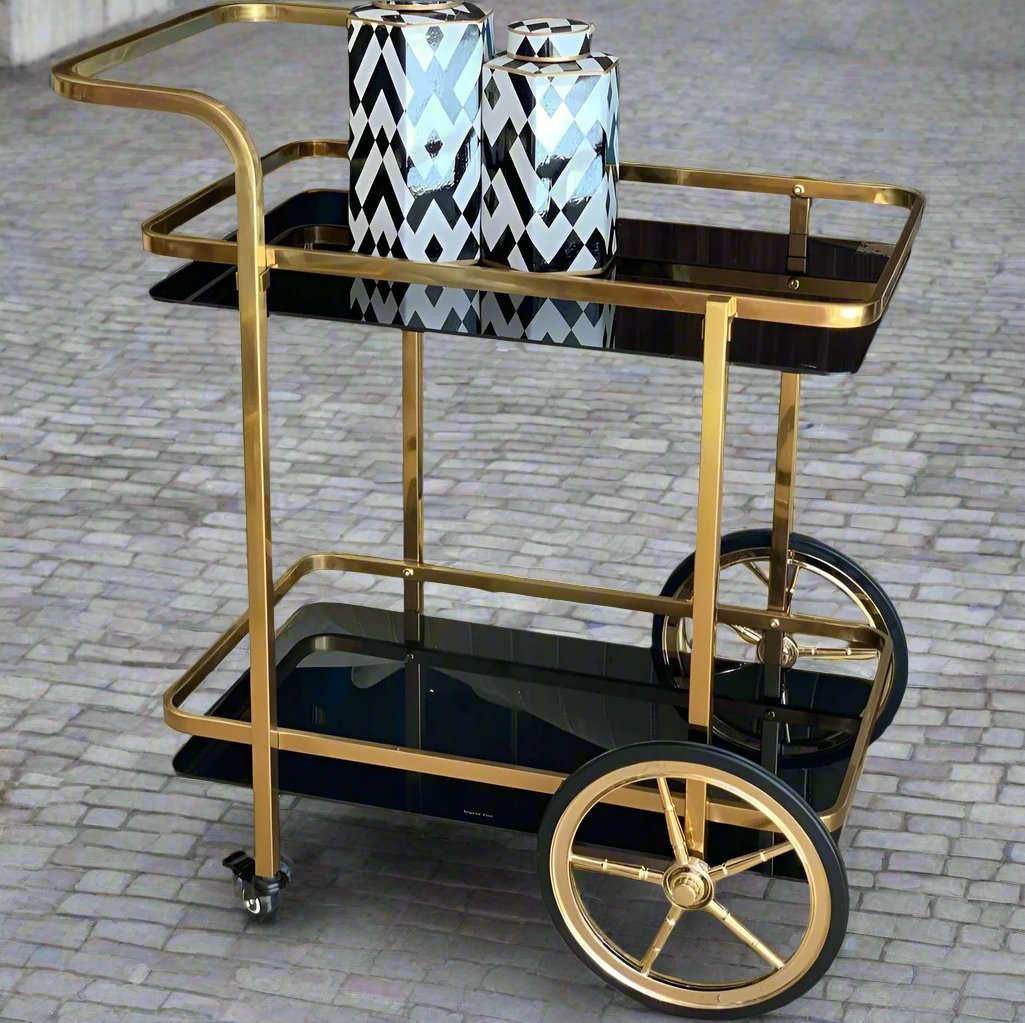 Chariot de service mobile de luxe en acier inoxydable