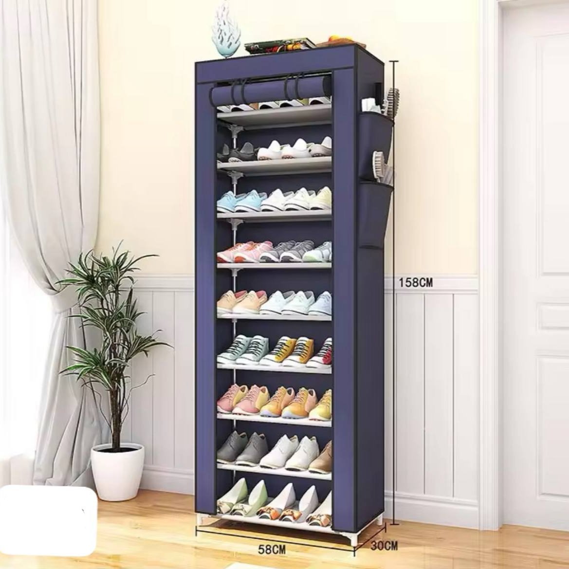 Porte-chaussures, organiseur 10 niveaux avec housse en tissu