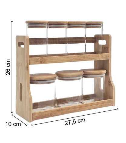 Lot de pots hermétiques en verre avec couvercle en bois , 7 pièces avec support
