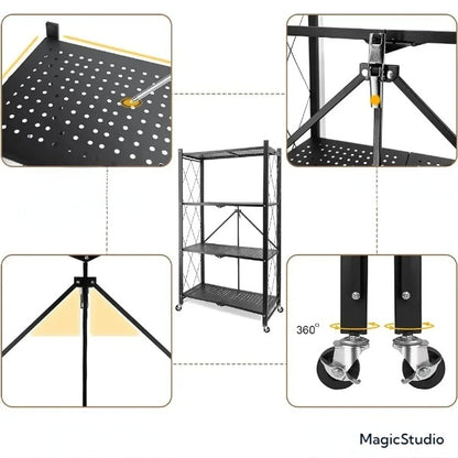 Étagère de Rangement Pliable à 4 Niveaux en Métal