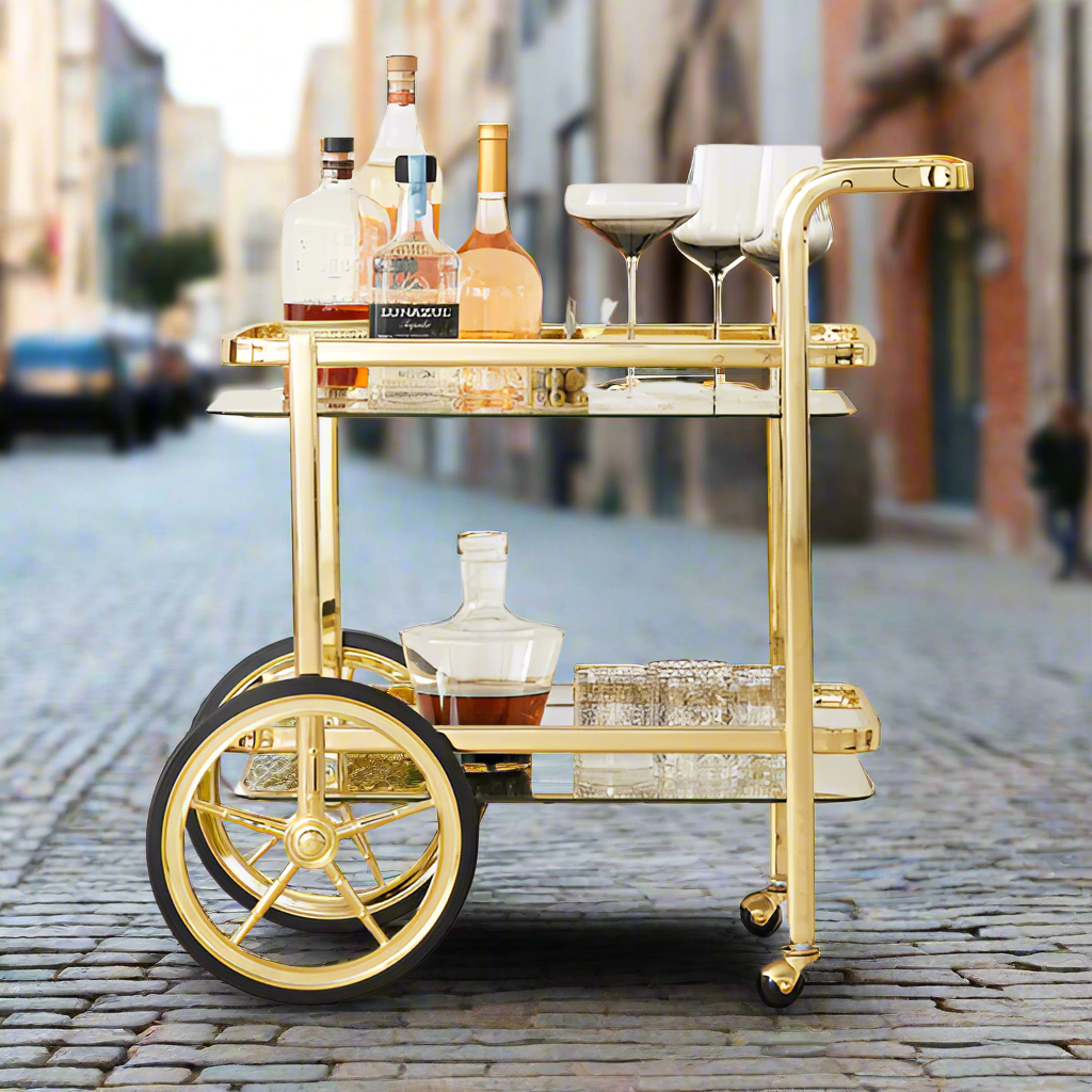 Chariot de service mobile de luxe en acier inoxydable