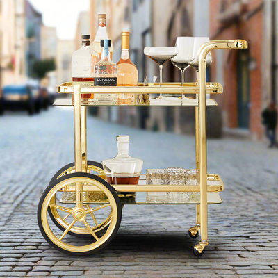 Chariot de service mobile de luxe en acier inoxydable